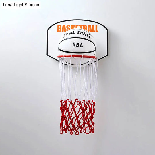 Kids Basketball Wall Light Sconce With Cartoon Basket Frame Shape And Opal Glass Shade In Red