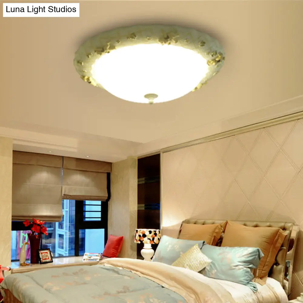 Kids Bear Flush Mount Ceiling Light For Baby Bedroom - White Fluted Glass Lamp / Warm
