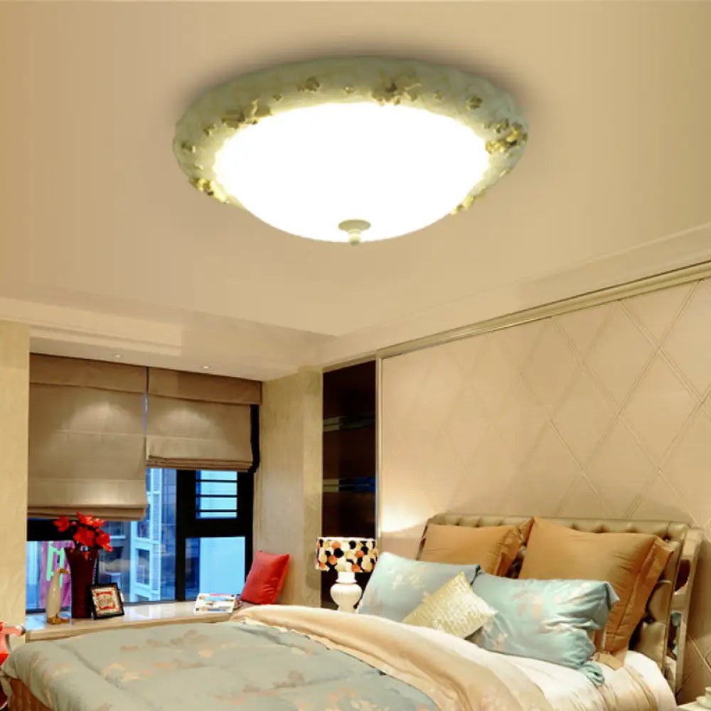 Kids Bear Flush Mount Ceiling Light For Baby Bedroom - White Fluted Glass Lamp / Warm