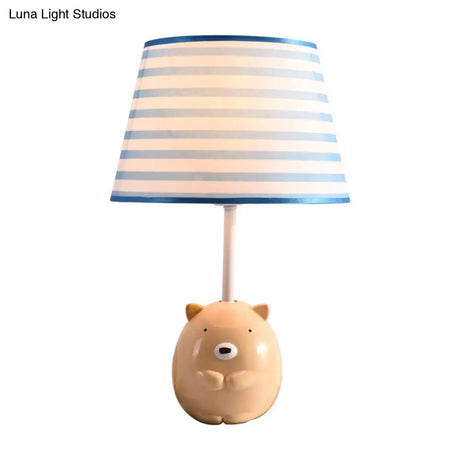 Kids Bear Nightstand Lamp - Resin Base Tapered Fabric Shade Apricot Color