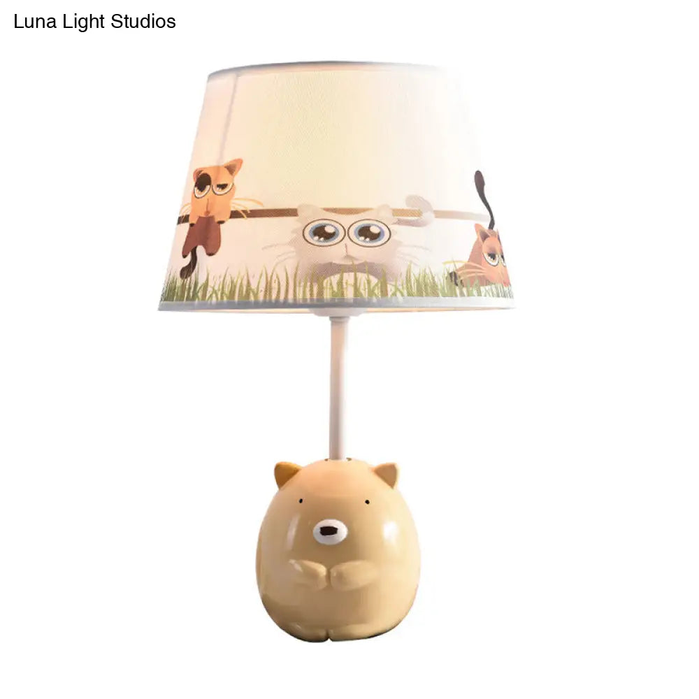 Kids Bear Nightstand Lamp - Resin Base Tapered Fabric Shade Apricot Color