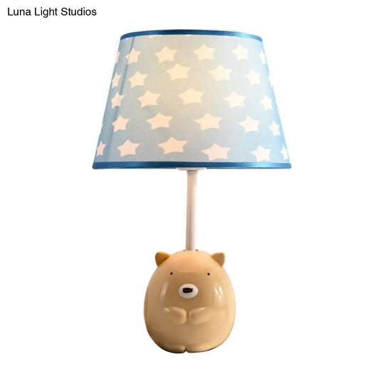 Kids Bear Nightstand Lamp - Resin Base Tapered Fabric Shade Apricot Color