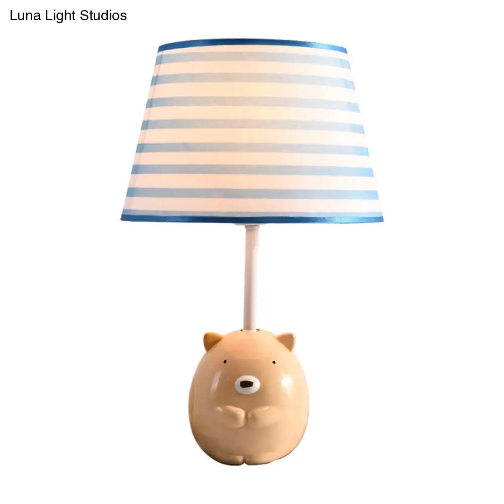 Kids Bear Nightstand Lamp - Resin Base Tapered Fabric Shade Apricot Color