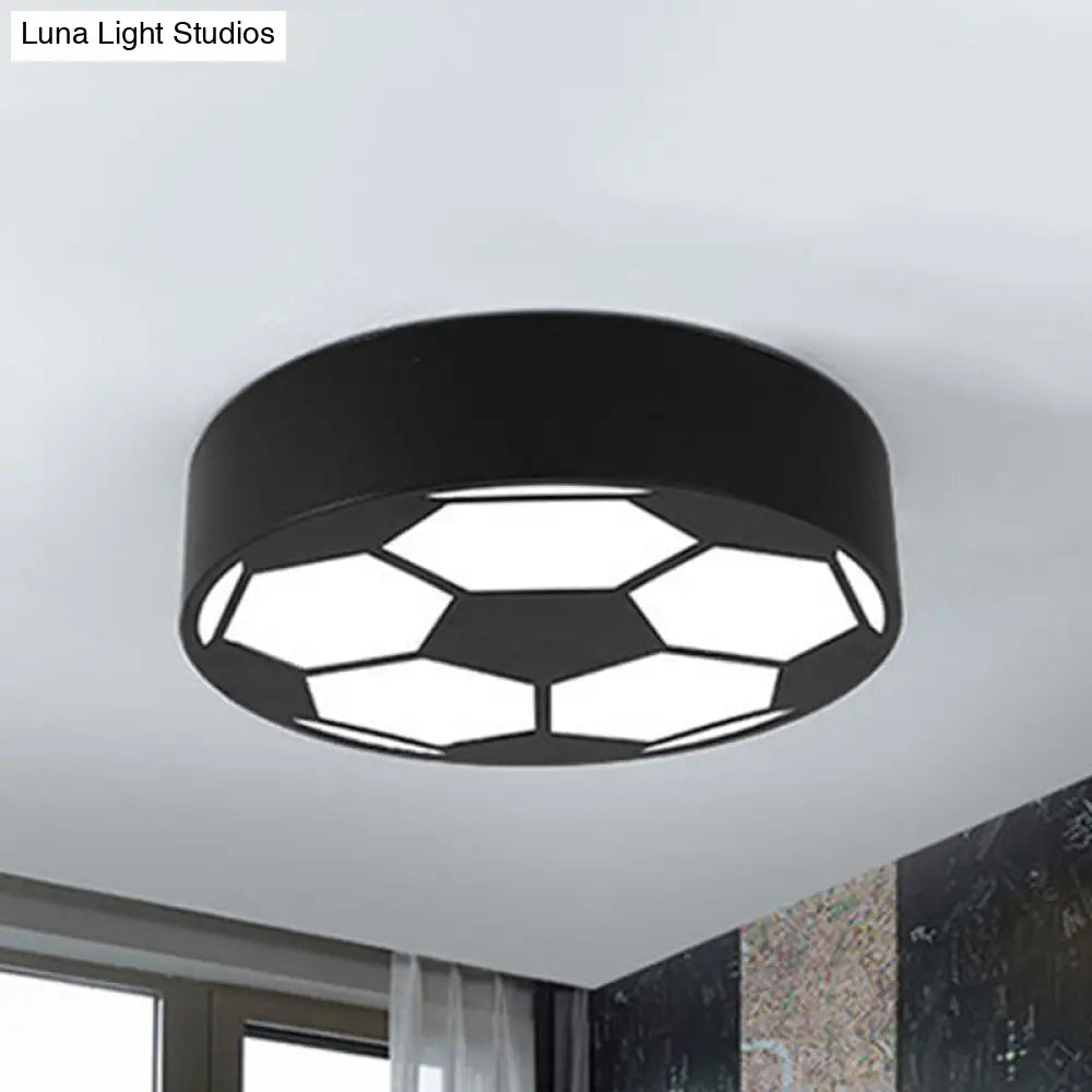 Kids Bedroom Acrylic Flat Football Ceiling Mount Light - Sports Theme Lamp Black / 18 White