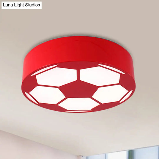 Kids Bedroom Acrylic Flat Football Ceiling Mount Light - Sports Theme Lamp Red / 18 White