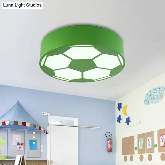 Kids Bedroom Acrylic Flat Football Ceiling Mount Light - Sports Theme Lamp Green / 18 White