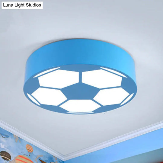 Kids Bedroom Acrylic Flat Football Ceiling Mount Light - Sports Theme Lamp Blue / 18 White