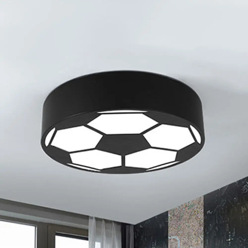 Kid’s Bedroom Acrylic Flat Football Ceiling Mount Light - Sports Theme Lamp Black / 18’ White