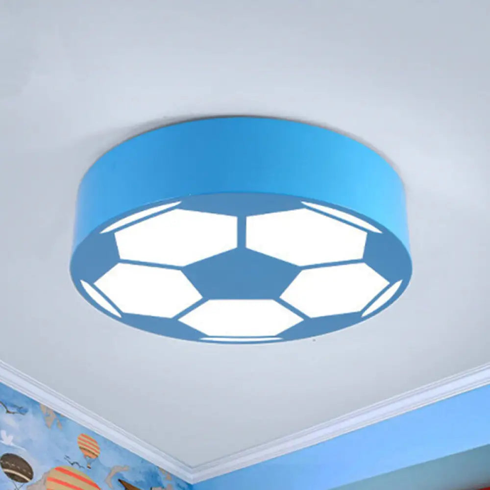 Kid’s Bedroom Acrylic Flat Football Ceiling Mount Light - Sports Theme Lamp Blue / 18’ White