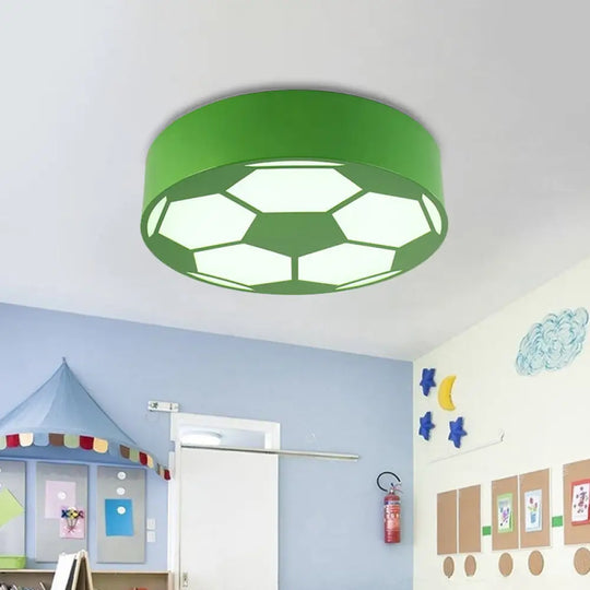 Kid’s Bedroom Acrylic Flat Football Ceiling Mount Light - Sports Theme Lamp Green / 18’ White