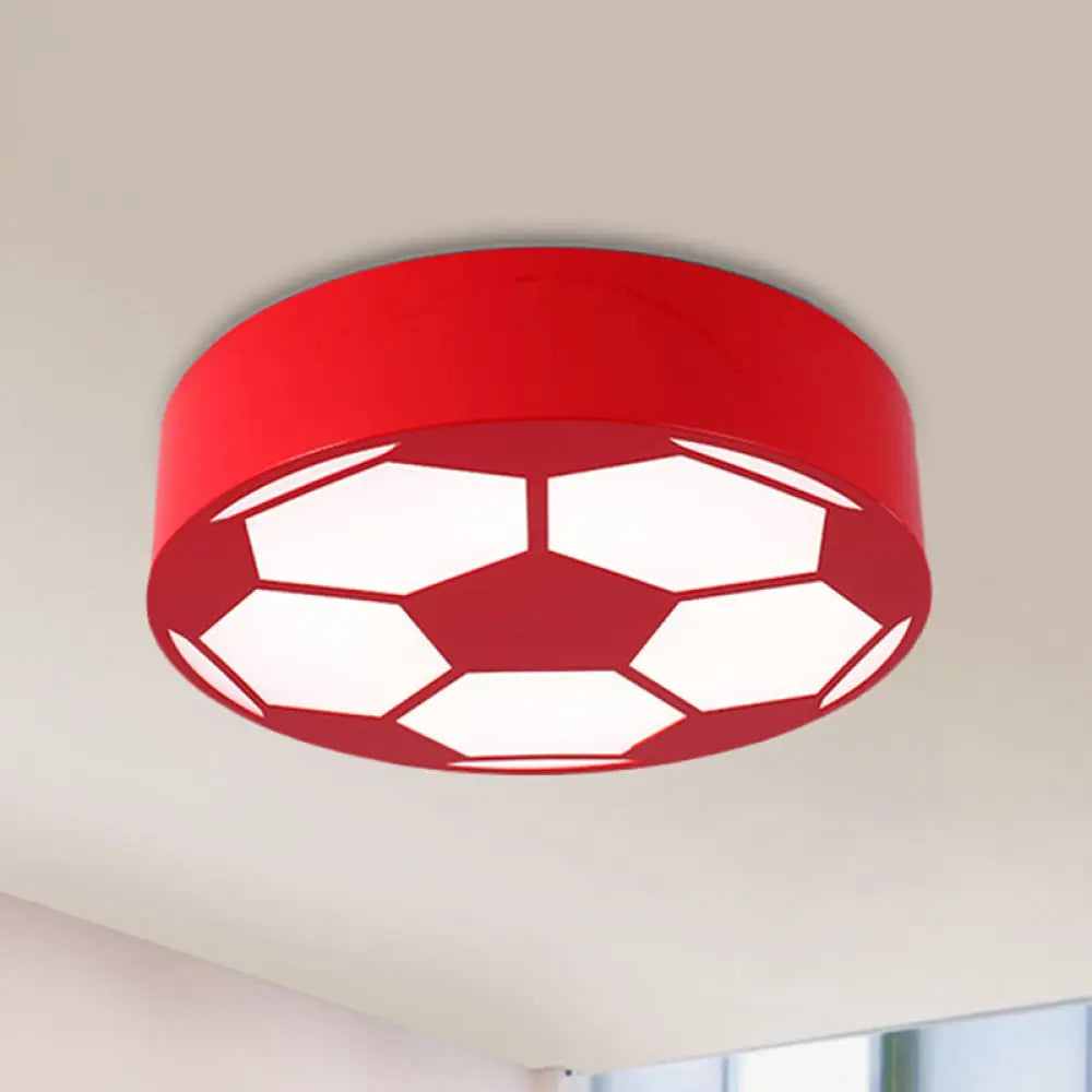 Kid’s Bedroom Acrylic Flat Football Ceiling Mount Light - Sports Theme Lamp Red / 18’ White