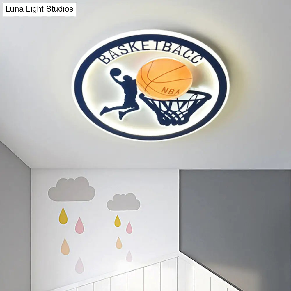 Kids Bedroom Basketball Led Flush - Mount Ceiling Light - Orange/White Glass Fixture
