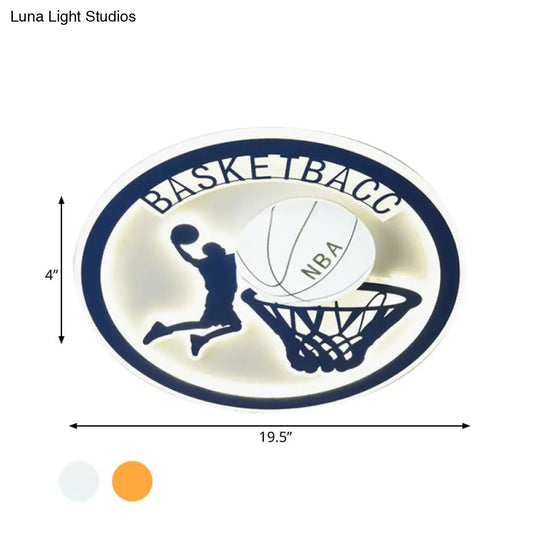 Kids Bedroom Basketball Led Flush-Mount Ceiling Light - Orange/White Glass Fixture