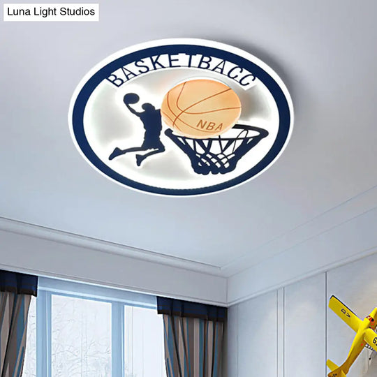 Kids Bedroom Basketball Led Flush - Mount Ceiling Light - Orange/White Glass Fixture