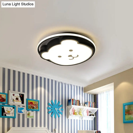 Kids Bedroom Bear Cartoon Acrylic Led Gray/Black Ceiling Fixture Flush Mount Lighting