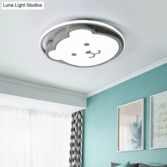 Kids Bedroom Bear Cartoon Acrylic Led Gray/Black Ceiling Fixture Flush Mount Lighting Grey