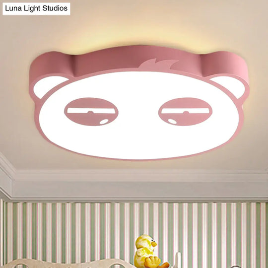 Kids Bedroom Cartoon Led Ceiling Light With Panda Shape Acrylic Shade And Pink/Green/Blue Finish