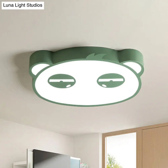 Kids Bedroom Cartoon Led Ceiling Light With Panda Shape Acrylic Shade And Pink/Green/Blue Finish