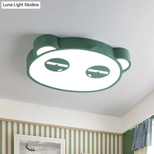 Kids Bedroom Cartoon Led Ceiling Light With Panda Shape Acrylic Shade And Pink/Green/Blue Finish