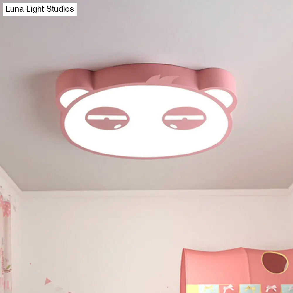 Kids Bedroom Cartoon Led Ceiling Light With Panda Shape Acrylic Shade And Pink/Green/Blue Finish