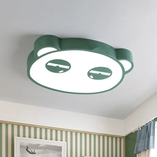 Kids Bedroom Cartoon Led Ceiling Light With Panda Shape Acrylic Shade And Pink/Green/Blue Finish