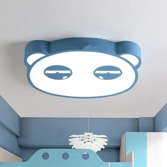 Kids Bedroom Cartoon Led Ceiling Light With Panda Shape Acrylic Shade And Pink/Green/Blue Finish