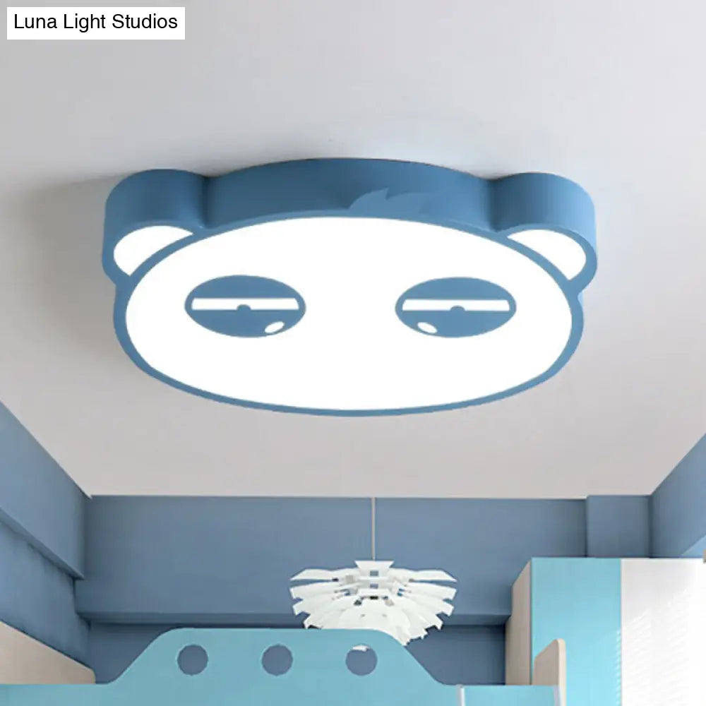 Kids Bedroom Cartoon Led Ceiling Light With Panda Shape Acrylic Shade And Pink/Green/Blue Finish