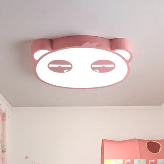 Kids Bedroom Cartoon Led Ceiling Light With Panda Shape Acrylic Shade And Pink/Green/Blue Finish