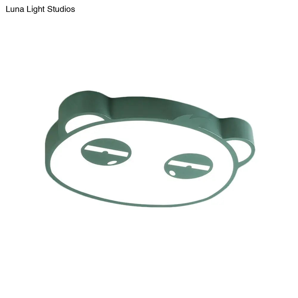 Kids Bedroom Cartoon Led Ceiling Light With Panda Shape Acrylic Shade And Pink/Green/Blue Finish