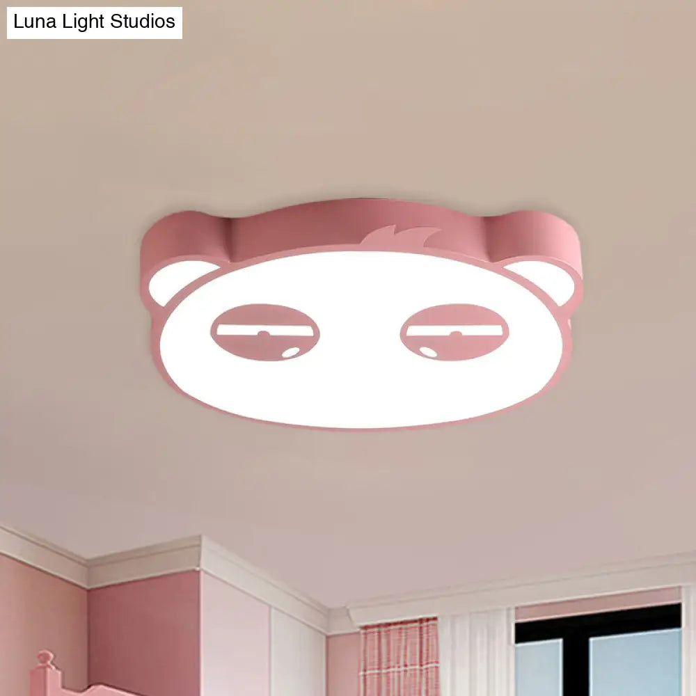 Kids Bedroom Cartoon Led Ceiling Light With Panda Shape Acrylic Shade And Pink/Green/Blue Finish