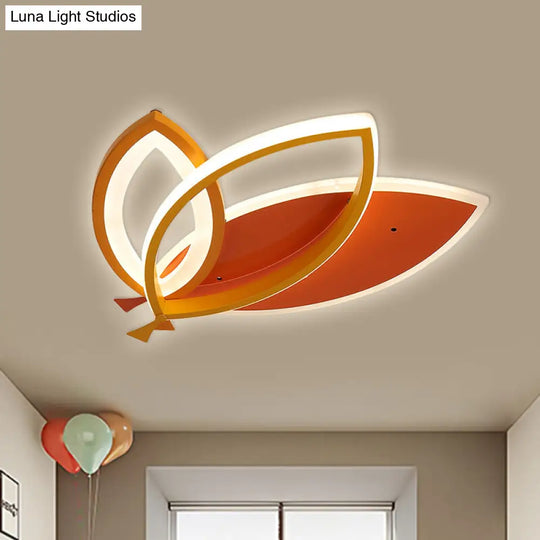 Kids Bedroom Ceiling Light Fixture: Acrylic Flush Mount With Leaves Design - Black/Orange Led