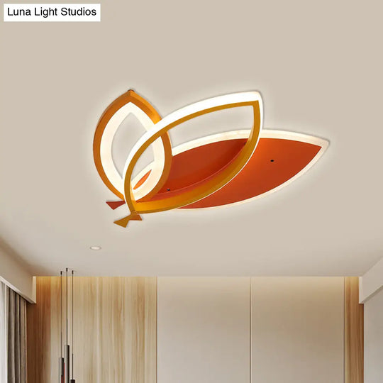 Kids Bedroom Ceiling Light Fixture: Acrylic Flush Mount With Leaves Design - Black/Orange Led