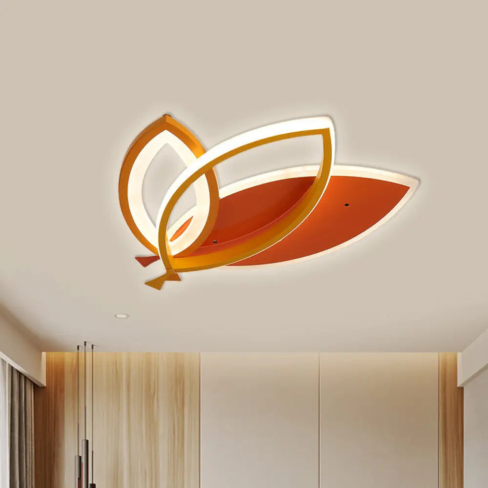 Kid’s Bedroom Ceiling Light Fixture: Acrylic Flush Mount With Leaves Design - Black/Orange Led