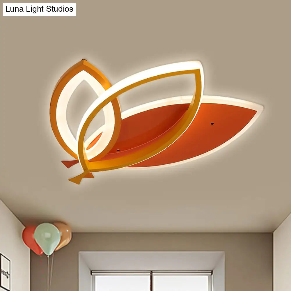 Kid’s Bedroom Ceiling Light Fixture: Acrylic Flush Mount With Leaves Design - Black/Orange Led