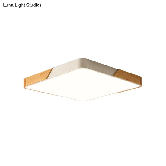 Kids Bedroom Ceiling Light - Nordic Green Square Flush Mount With Wood And Acrylic Shade White / 12