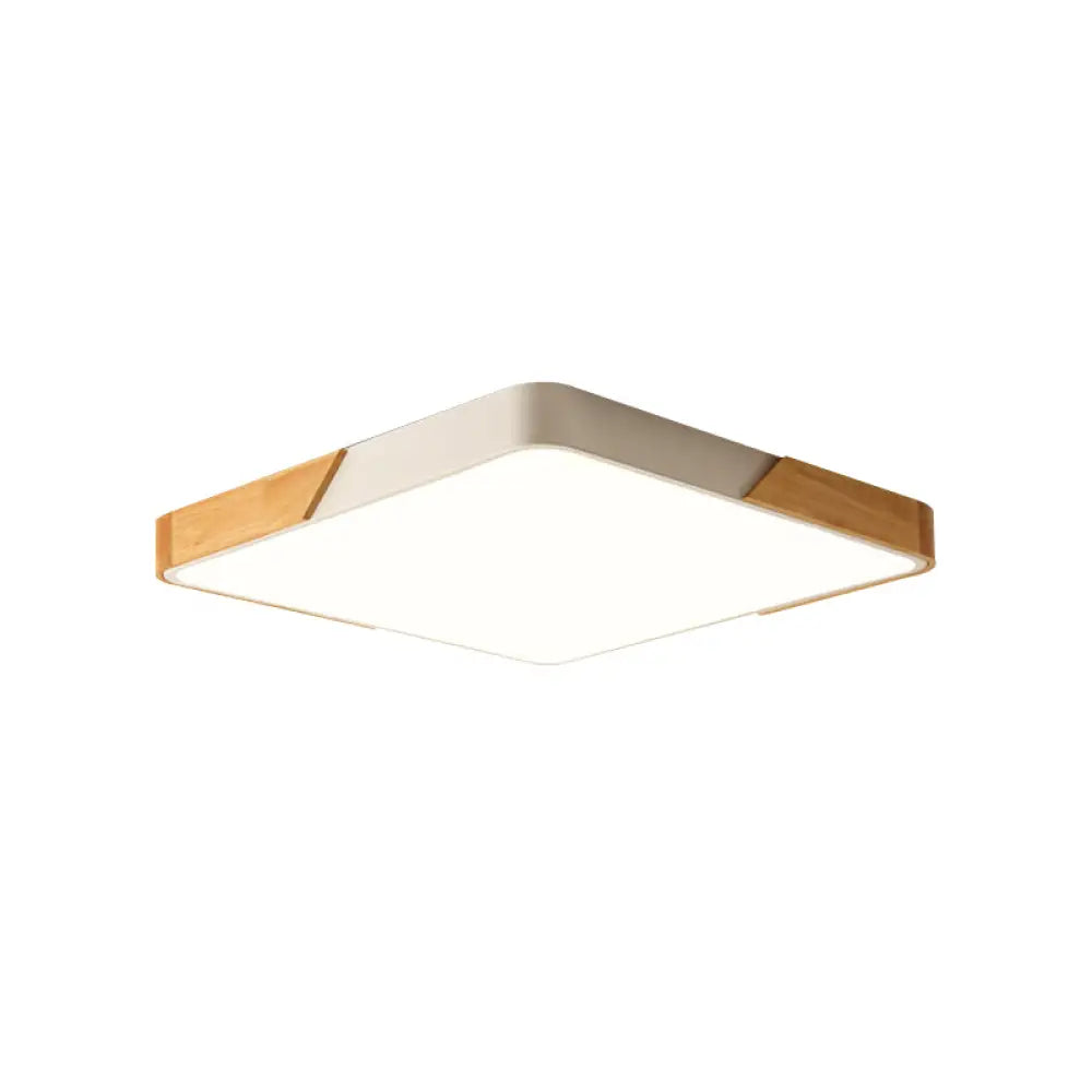 Kids Bedroom Ceiling Light - Nordic Green Square Flush Mount With Wood And Acrylic Shade White / 12’
