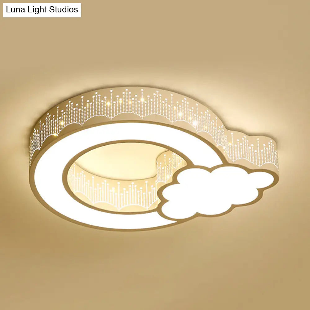 Kids Bedroom Ceiling Light With Etched Metal Acrylic Design And White Led Lamp