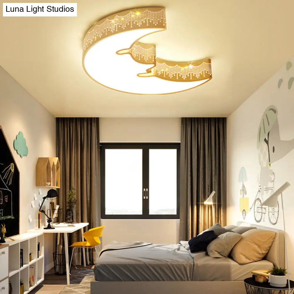 Kids Bedroom Ceiling Light With Etched Metal Acrylic Design And White Led Lamp / A Warm