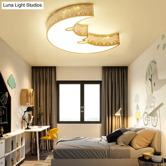 Kids Bedroom Ceiling Light With Etched Metal Acrylic Design And White Led Lamp / A Warm