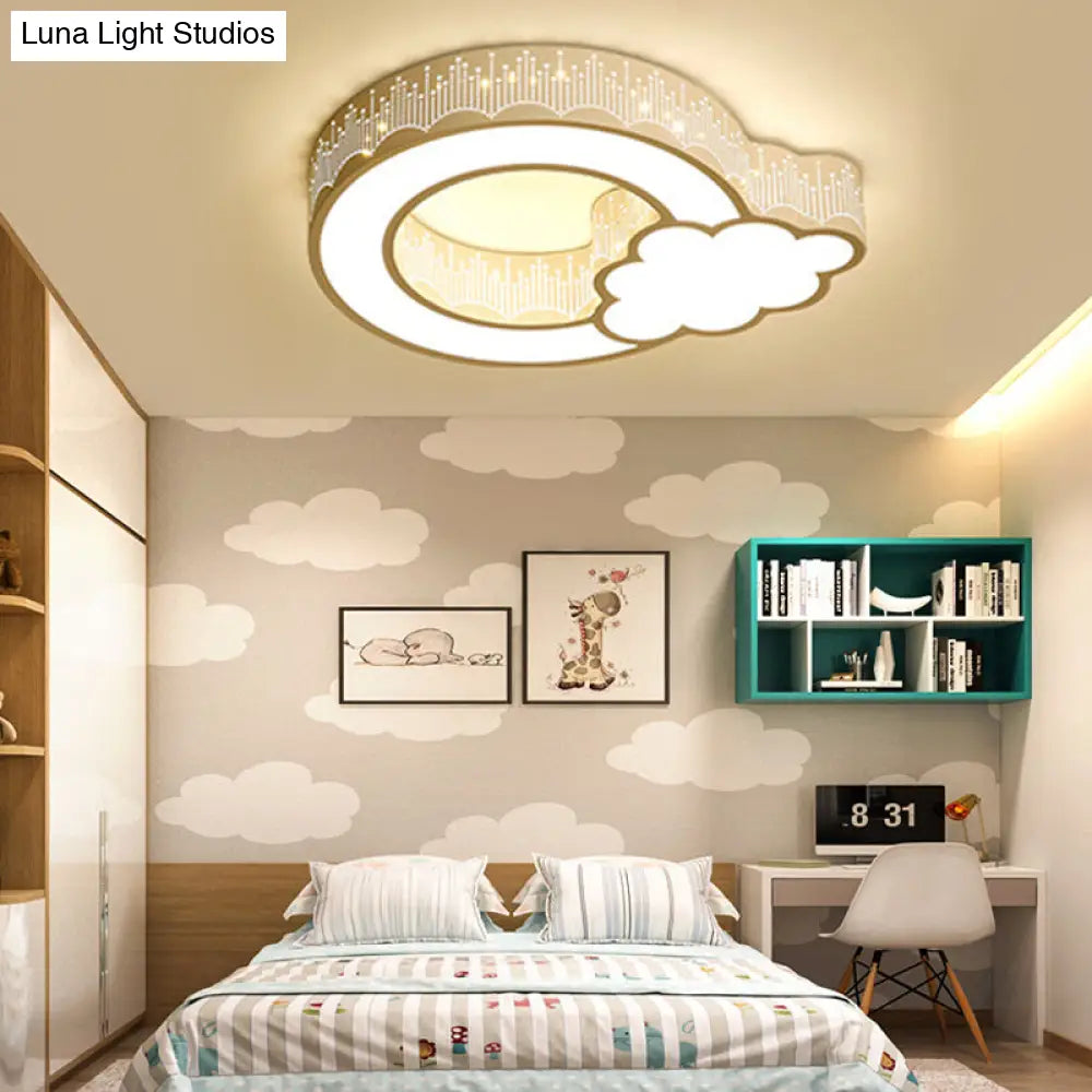 Kids Bedroom Ceiling Light With Etched Metal Acrylic Design And White Led Lamp / C Warm