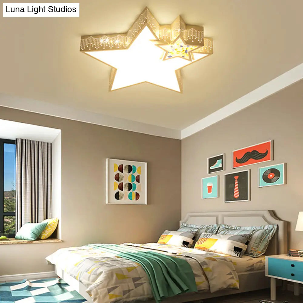 Kids Bedroom Ceiling Light With Etched Metal Acrylic Design And White Led Lamp / B