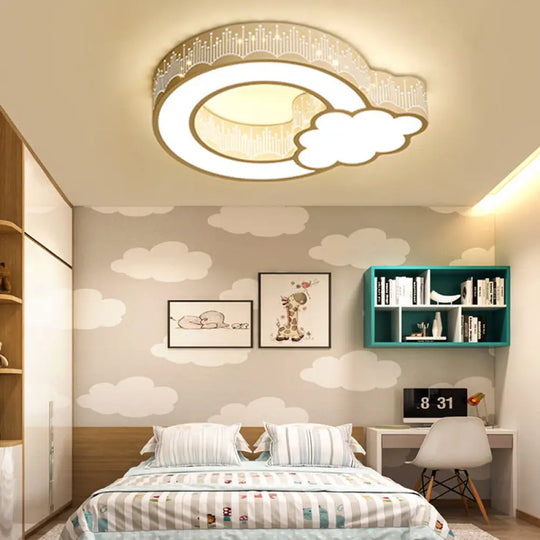 Kids’ Bedroom Ceiling Light With Etched Metal Acrylic Design And White Led Lamp / C Warm