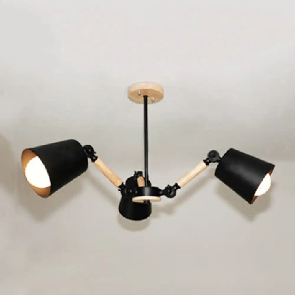 Kids Bedroom Chandelier - Adjustable Arm Wood Pendant Light With Modern Tapered Shade 3 / Black