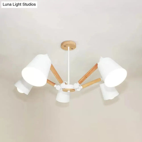 Kids Bedroom Chandelier - Adjustable Arm Wood Pendant Light With Modern Tapered Shade