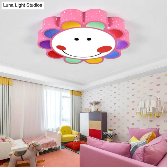 Kids Bedroom & Hallway Smiling Flower Flush Ceiling Light - Lovely Acrylic Fixture Pink / Warm