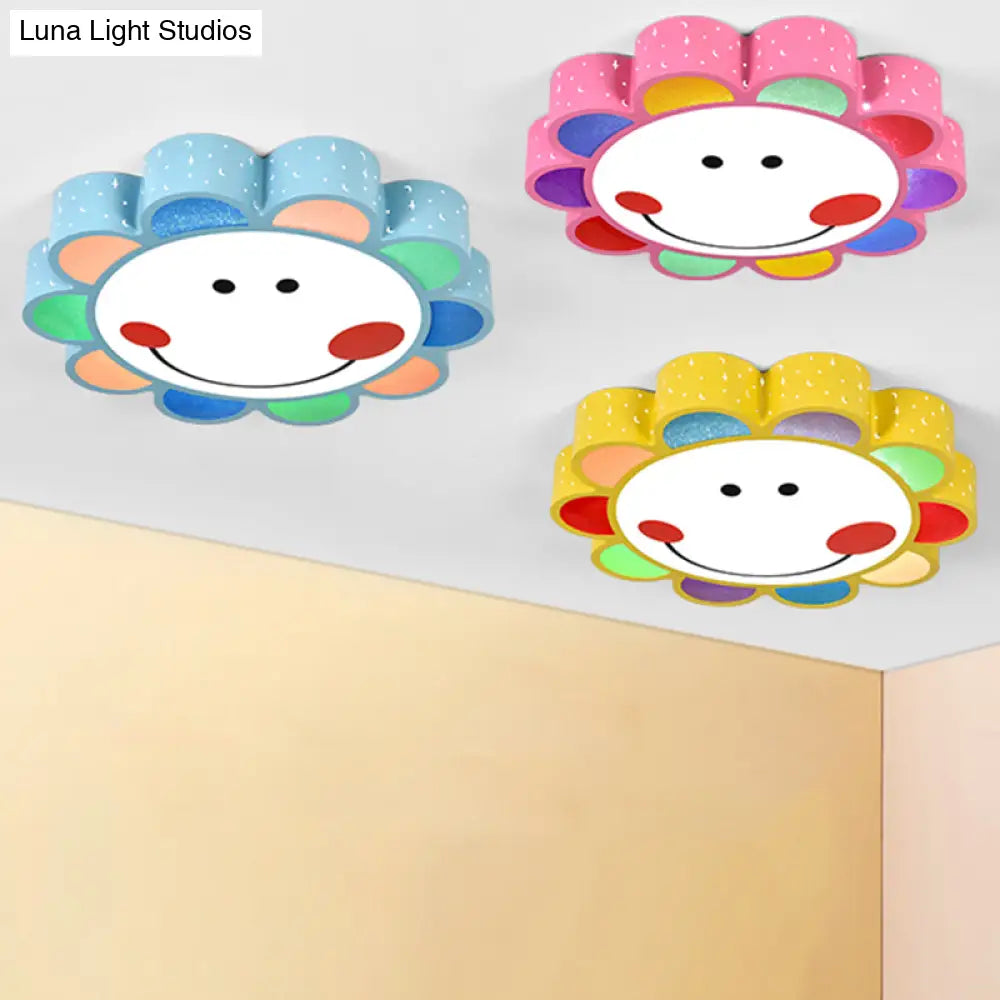 Kids’ Bedroom & Hallway Smiling Flower Flush Ceiling Light - Lovely Acrylic Fixture