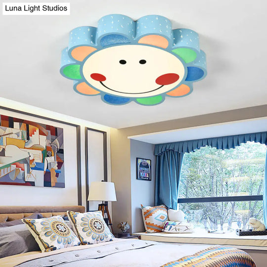 Kids Bedroom & Hallway Smiling Flower Flush Ceiling Light - Lovely Acrylic Fixture Blue / Warm