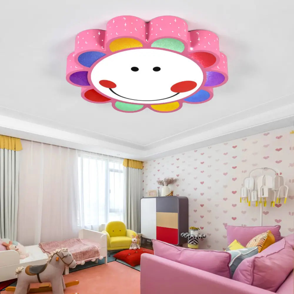 Kids’ Bedroom & Hallway Smiling Flower Flush Ceiling Light - Lovely Acrylic Fixture Pink / Warm