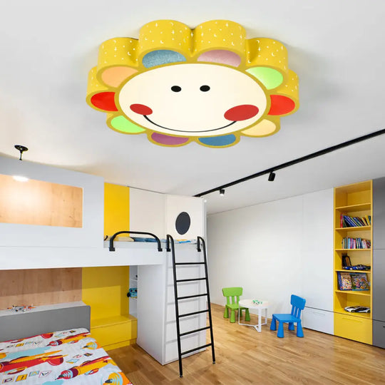 Kids’ Bedroom & Hallway Smiling Flower Flush Ceiling Light - Lovely Acrylic Fixture Yellow / Warm