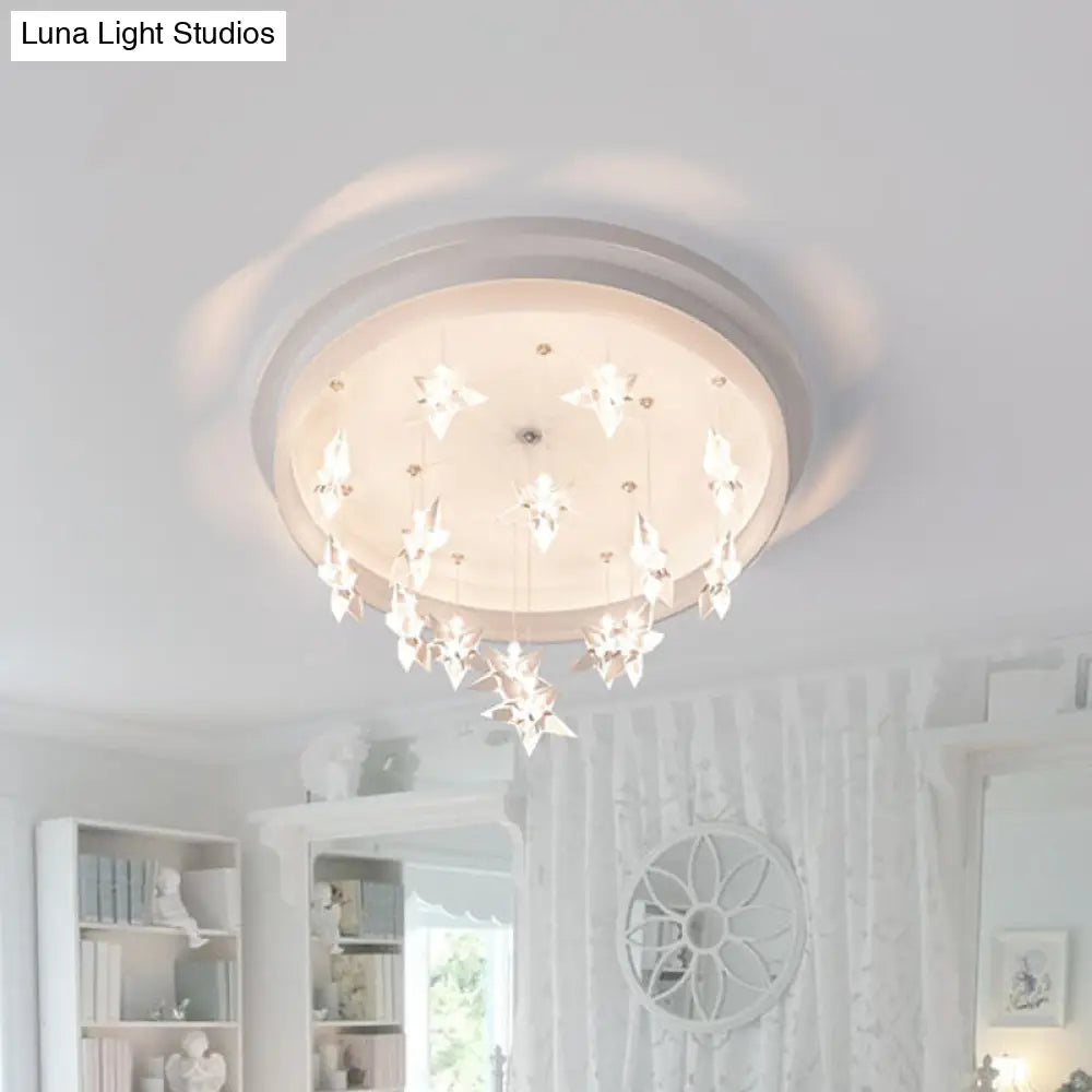 Kids Bedroom Led Ceiling Fixture: Modern Circle Flush Mount Lighting With Star Drape Warm/White